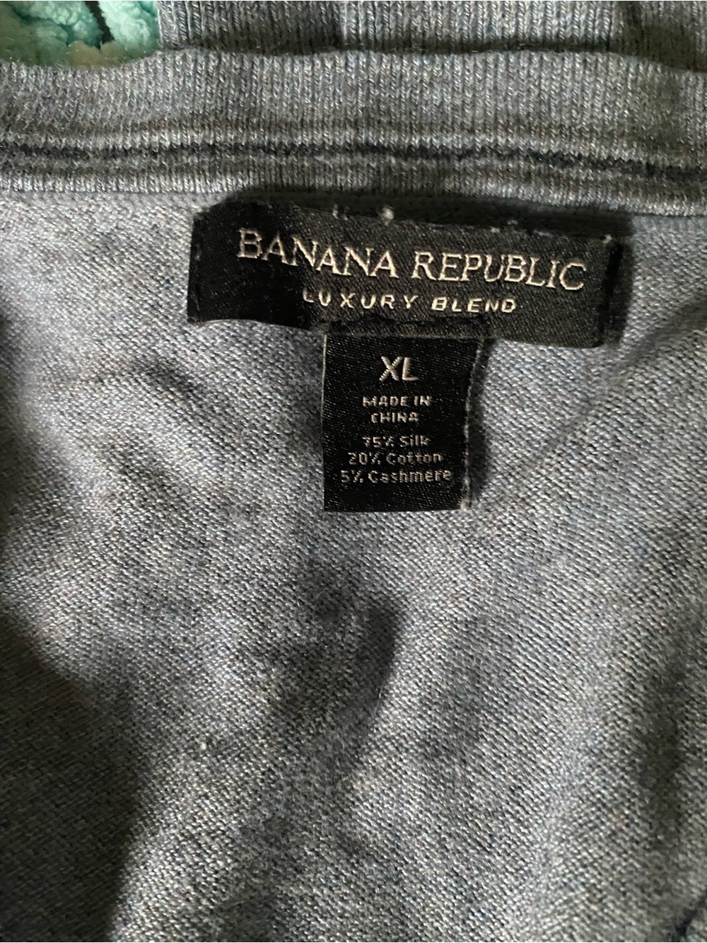 Banana Republic Silk Cashmere Blend V-Neck Knit Sweater Heather Blue Gray XL